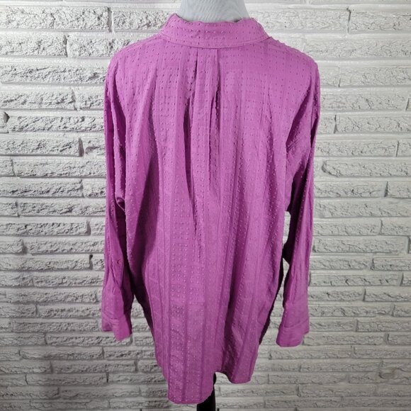 Rafaella Womens Top 2X Plus Roll Tab Sleeve Lavender Swiss Dot Asymmetric PUR70E - Picture 6 of 9